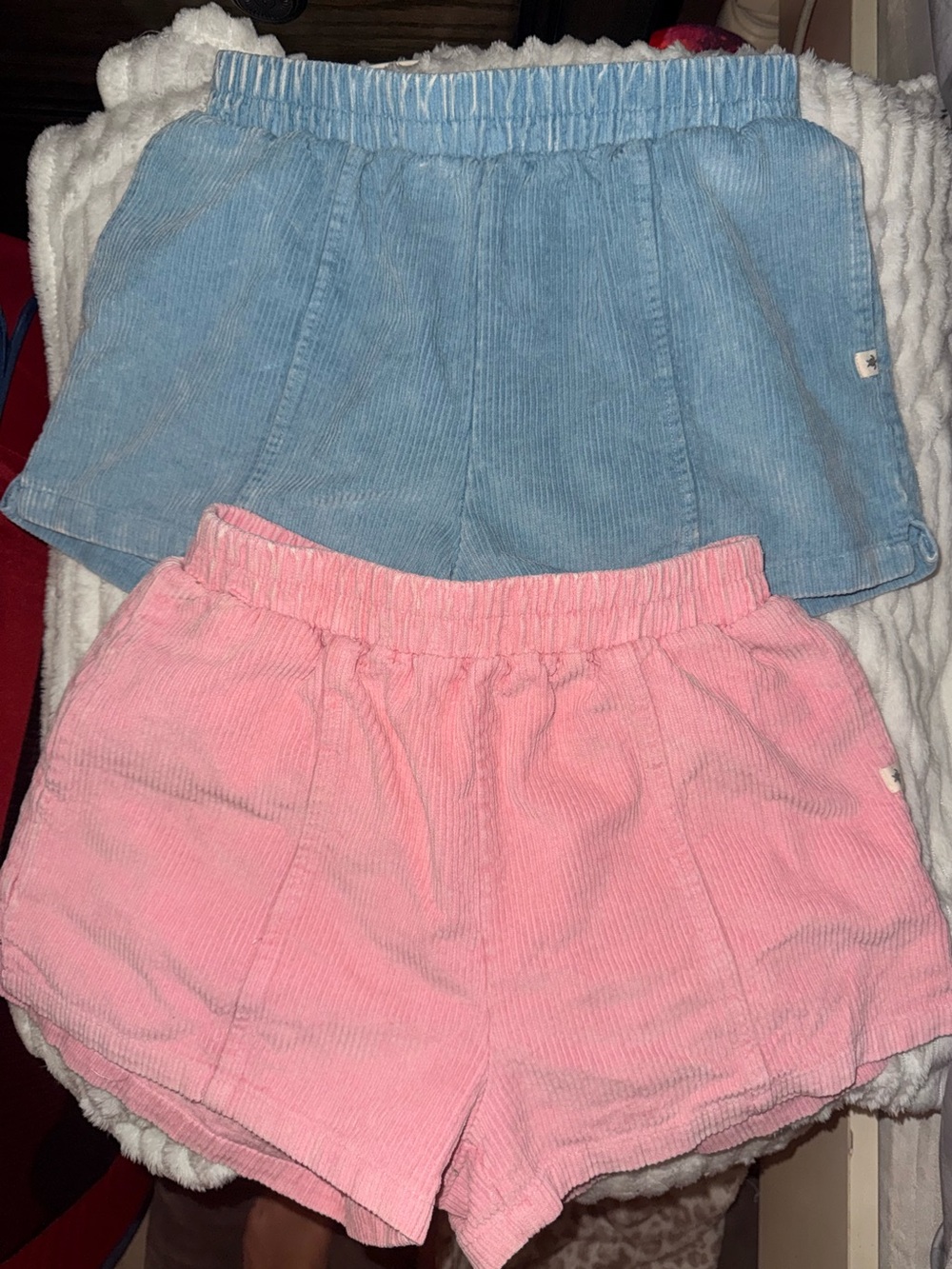 Simply Southern Pink and Light Blue Corduroy Elastic-Waist Shorts Set